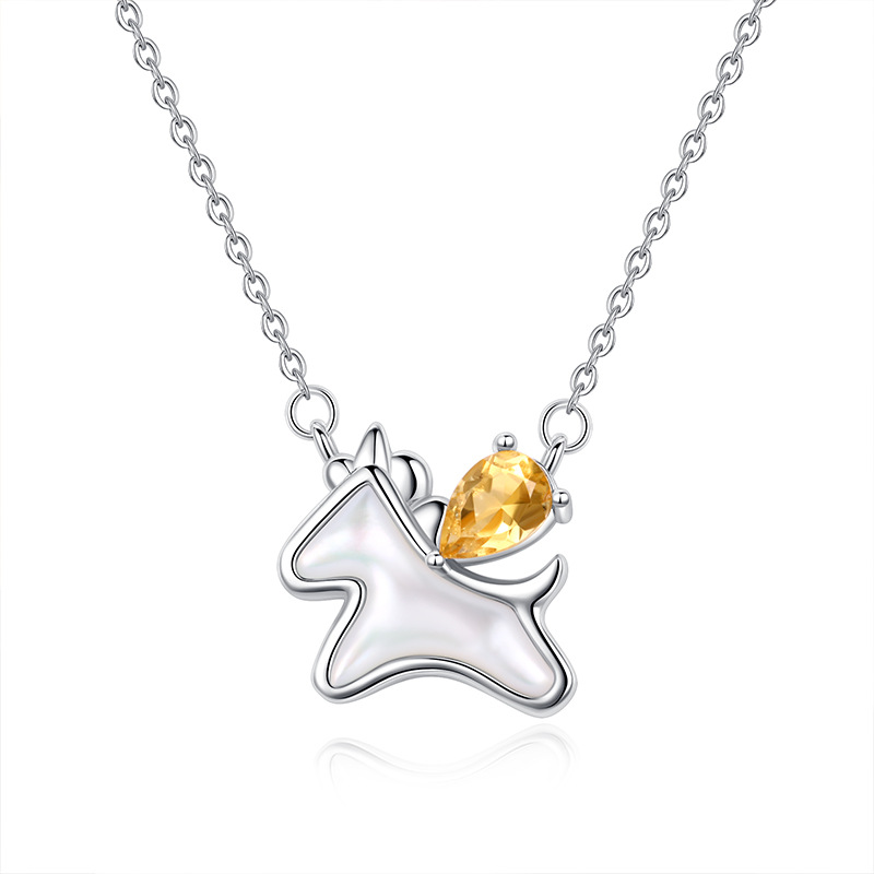 Unicorn silver necklace with citrine – yellow crystal charm necklace