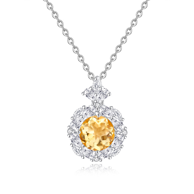 S925 silver citrine ice flower charm necklace – November birthstone jewelry
