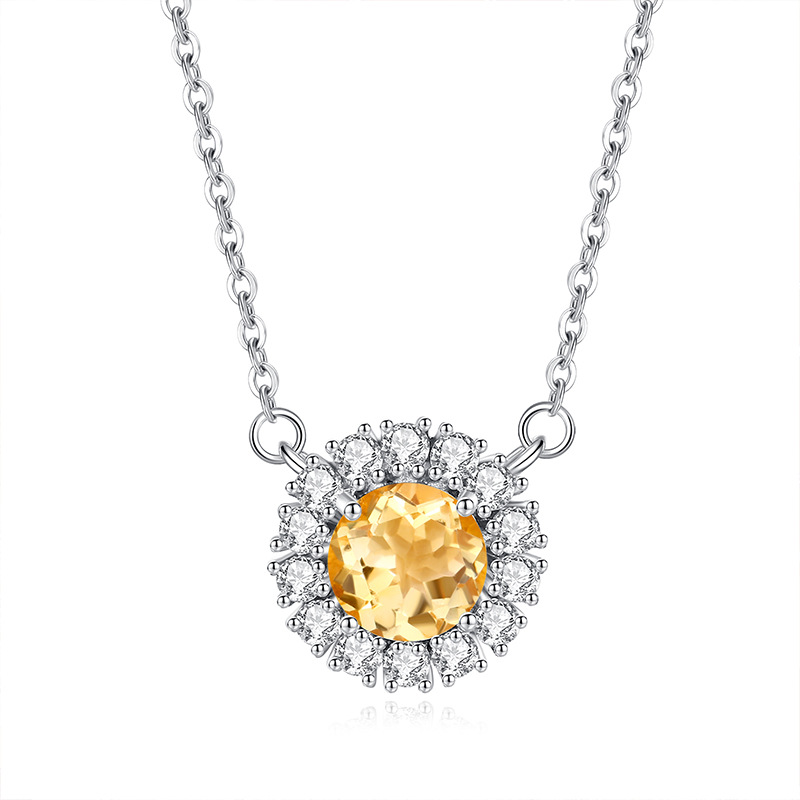 S925 sunflower pendant necklace with citrine – November gemstone jewelry