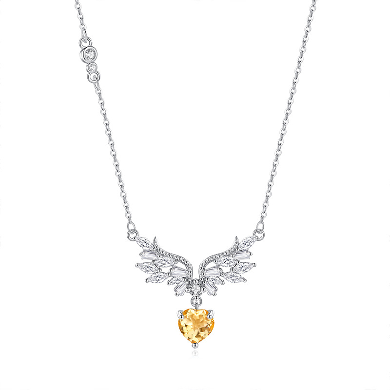 Angel Wings Necklace – S925 Silver Pendant with Gemstone Variants