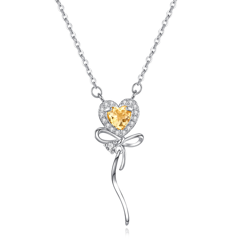 Ocean heart necklace with citrine in sterling silver – yellow birthstone for November