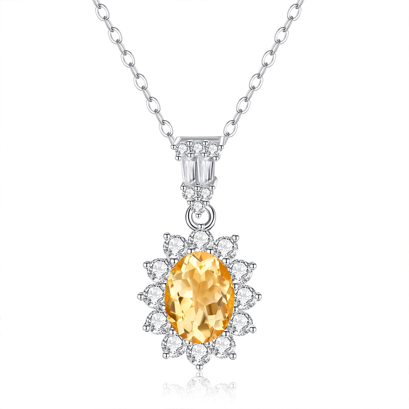 Citrine sunflower pendant necklace – yellow gemstone in sterling silver