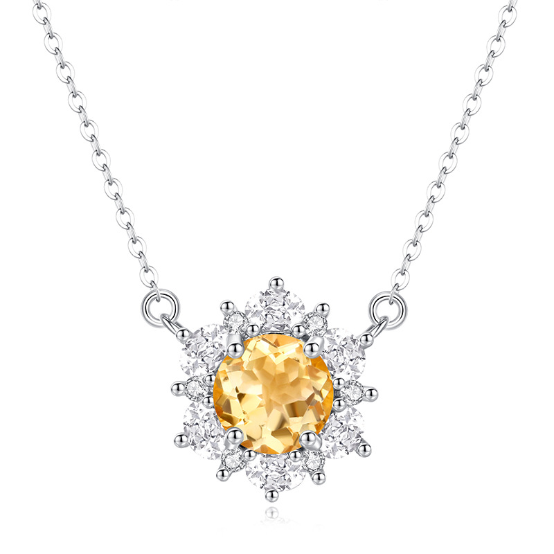 Sterling Silver Floral Necklace Set – Natural Crystal Pendant Jewelry | Blingku