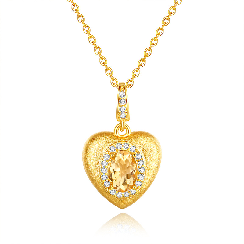 Citrine heart necklace – golden stone in matte sterling silver heart