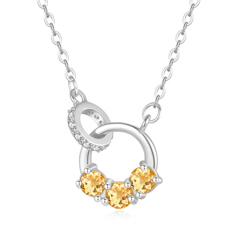 Interlocking Circles Necklace – S925 Silver with Natural Gemstone | Blingku