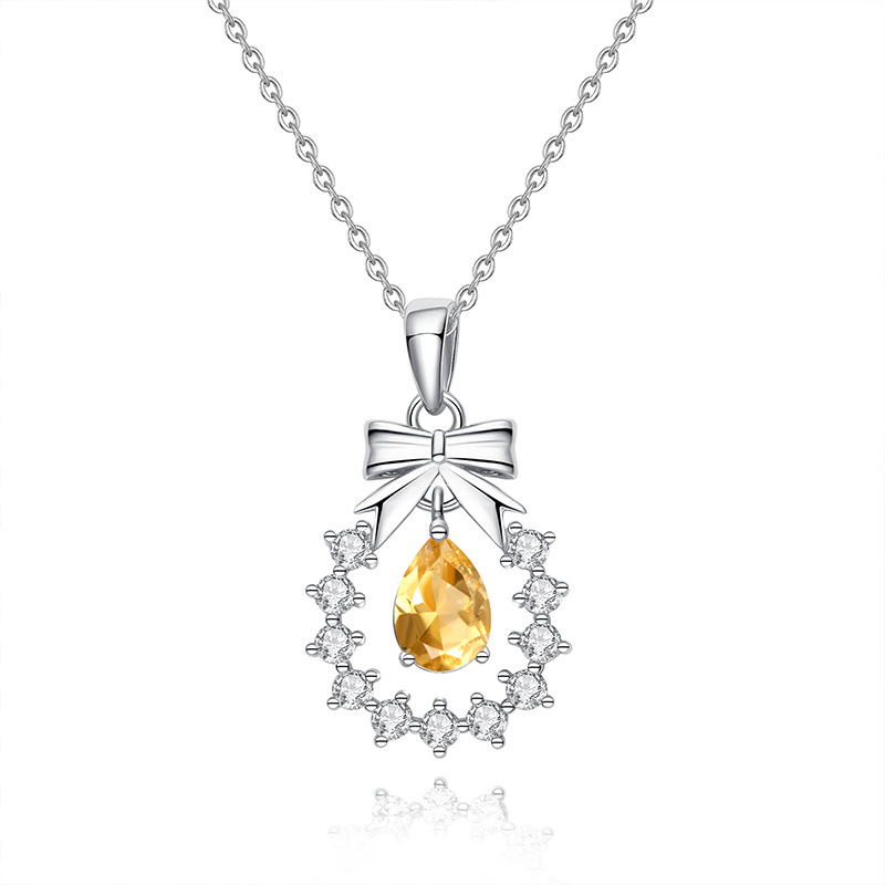 Bow Necklace – Floral Wreath Pendant in S925 Sterling Silver | Blingku