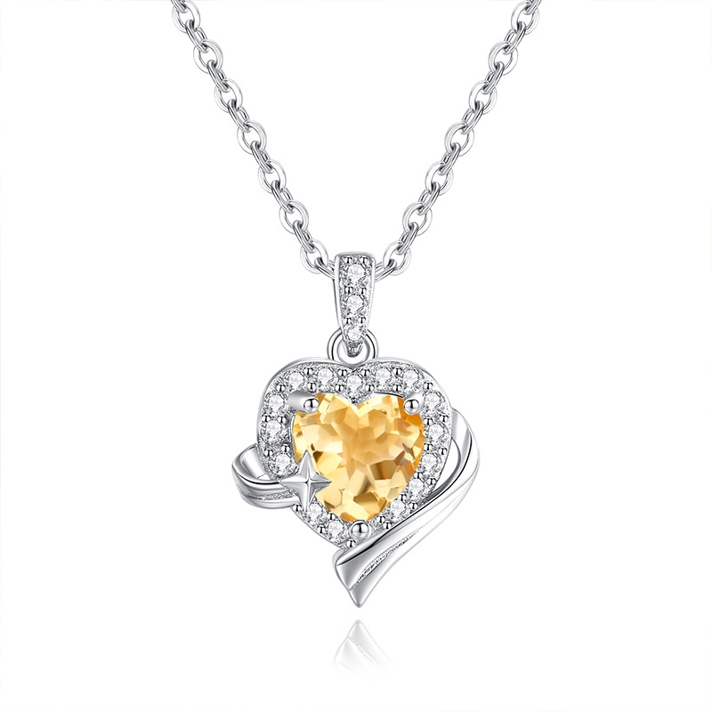 Simple Heart Necklace – S925 Silver with Natural Gemstone Center | Blingku