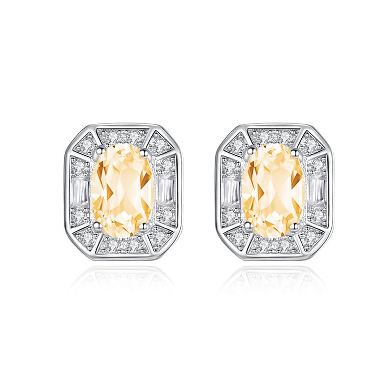Citrine oval birthstone stud earrings with sleek silver shape – November