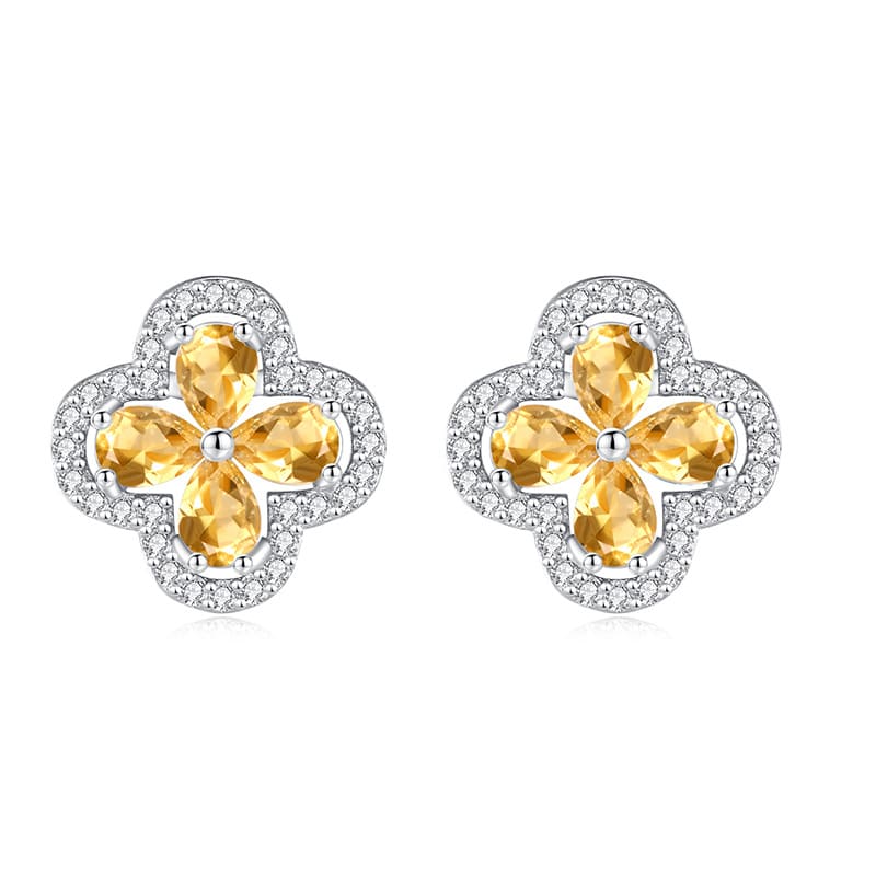 Citrine gemstone clover earrings in sterling silver – November