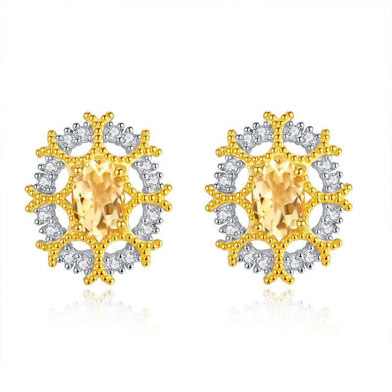 Citrine oval cut gemstone stud earrings – November birthstone