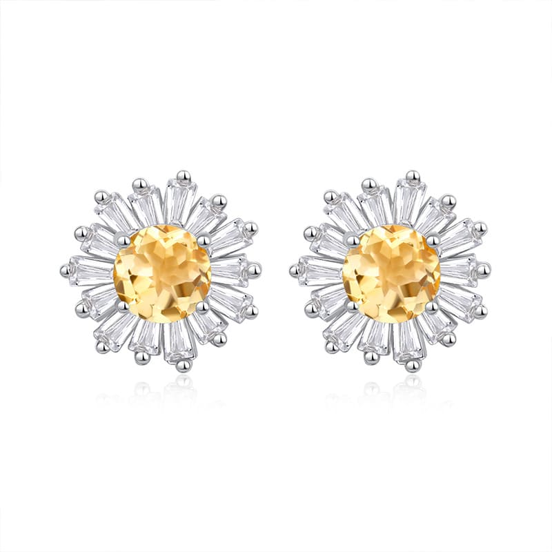 Yellow citrine sunflower earrings in sterling silver – November birthstone

