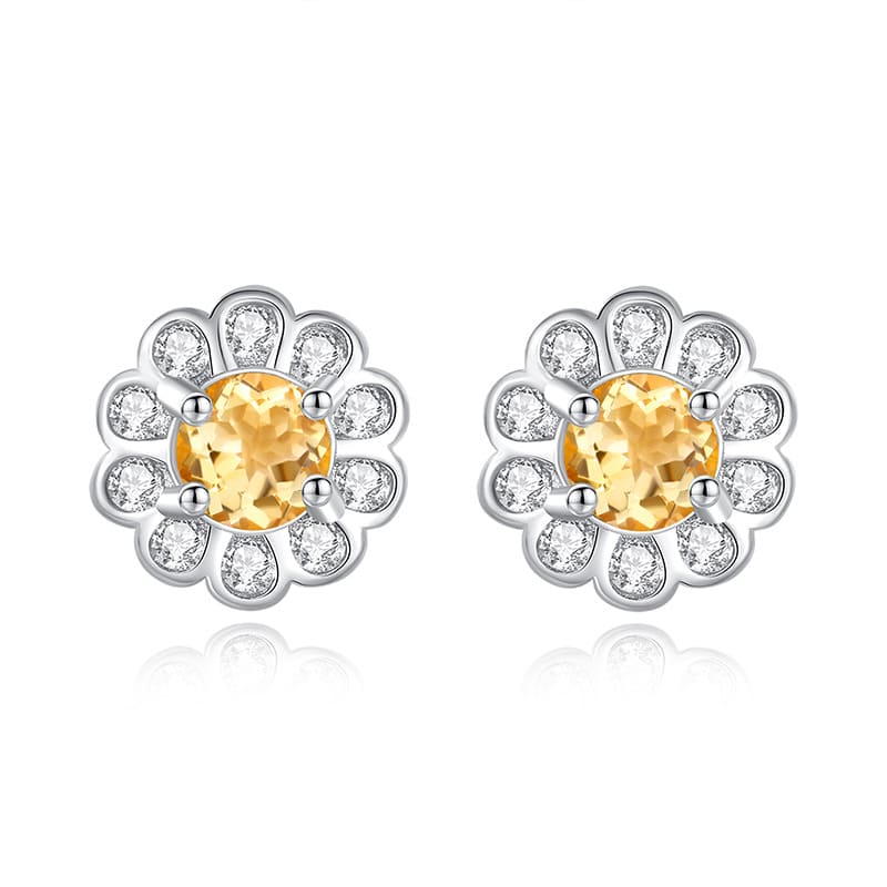 Yellow citrine sunflower stud earrings – November gemstone