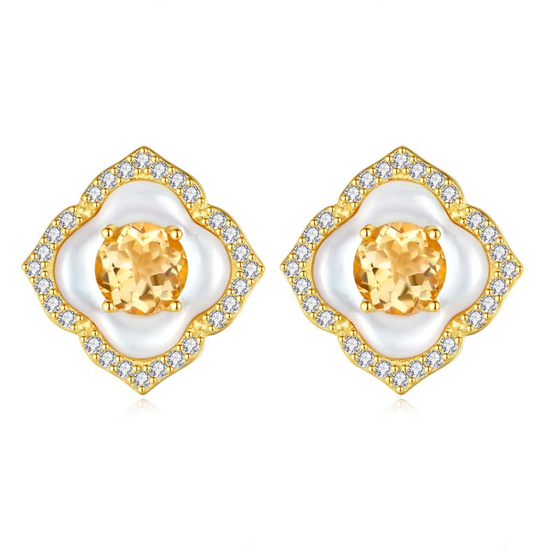 Citrine and mother-of-pearl diamond earrings – November gemstone