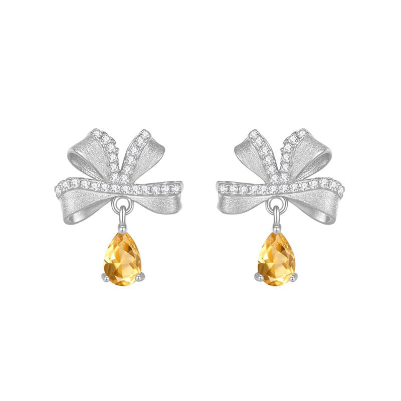 Citrine gemstone ribbon earrings in silver – November birthstone