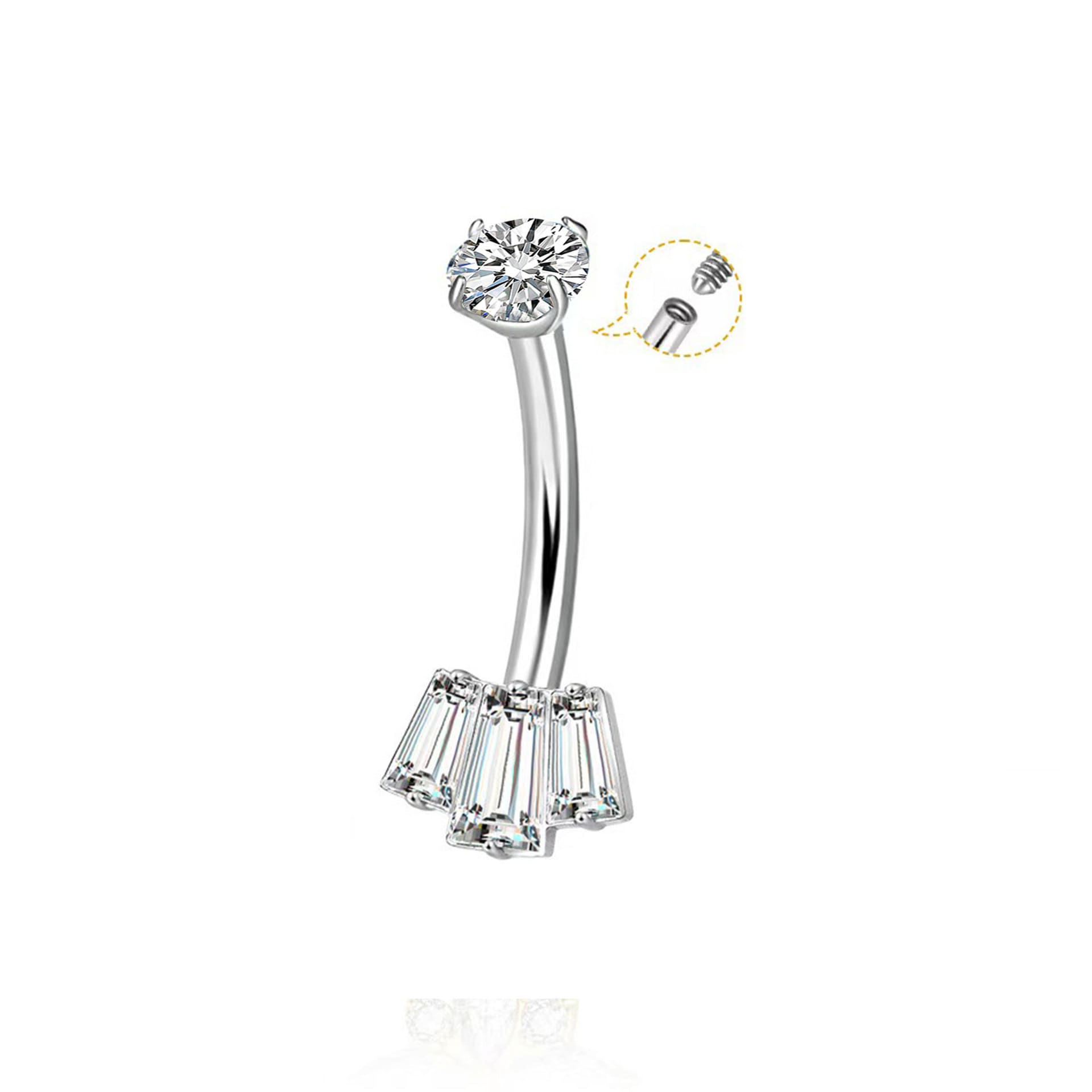 G23 Titanium Navel Piercing Jewelry – 14G Internally Threaded Marquise CZ Belly Ring