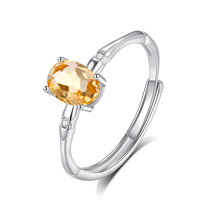 Minimalist Citrine Bamboo Ring in Sterling Silver
