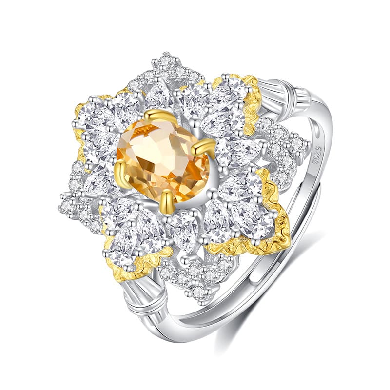 Luxury S925 Silver Ring with Citrine Gemstone