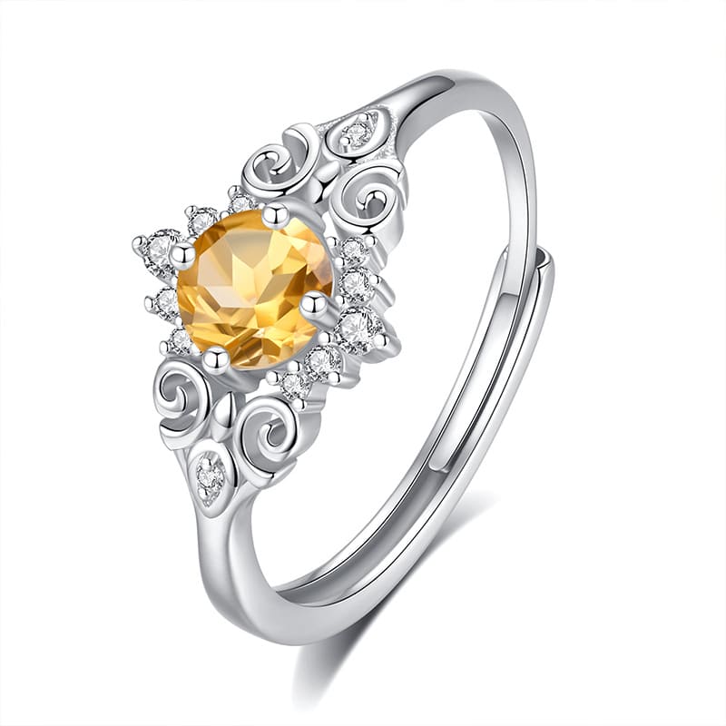 Round Citrine Forever Love Ring in Sterling Silver