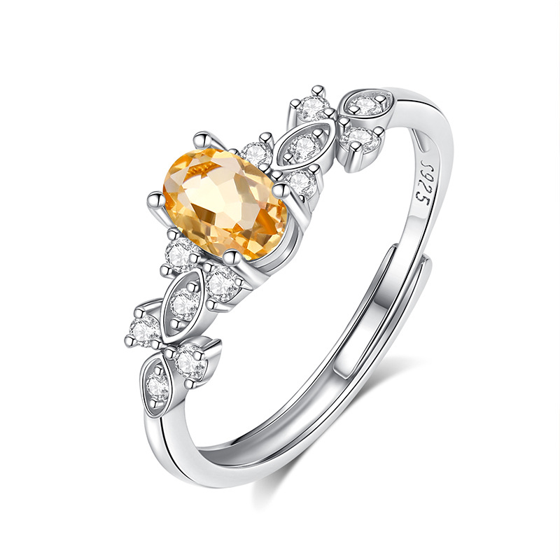 Leaf-Inspired Citrine Pigeon Egg Ring in Sterling Silver