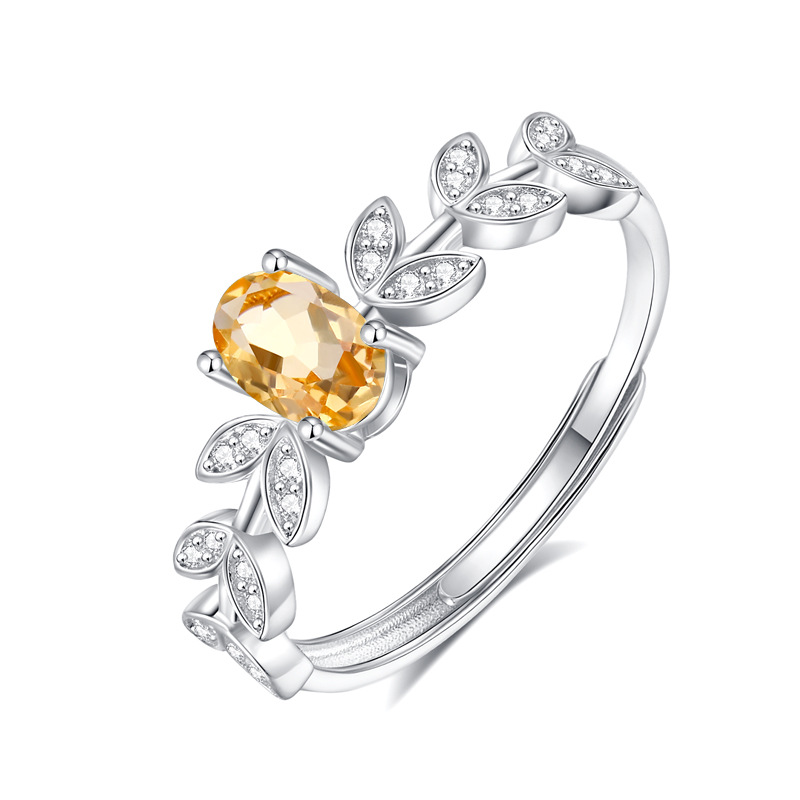 Leaf Promise Ring with Citrine – Pigeon Egg Design