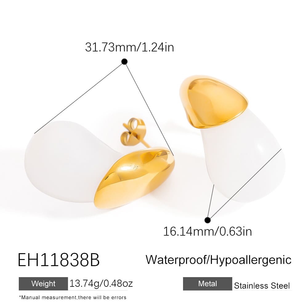 18K Gold Plated Earrings – Minimalist Stainless Steel Drop Hoops with Stone & Acrylic Pendant