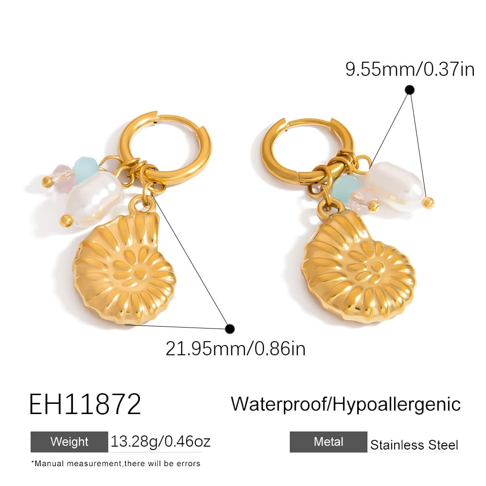 Gold Plated Earring Set – 5-Piece Ocean Style Studs with Pearl & Stone