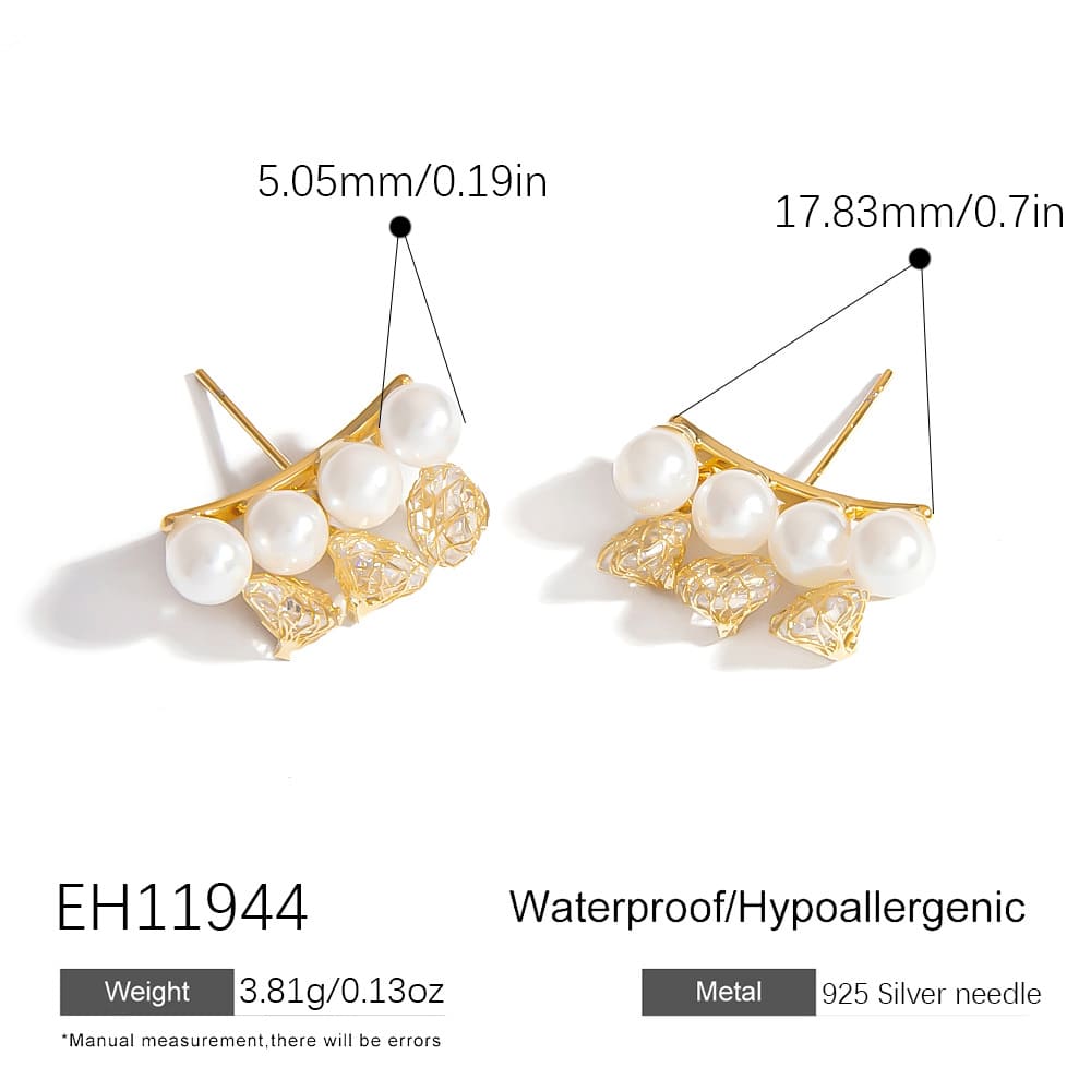 Gold Plated Stud Earrings – 925 Silver Butterfly, Pearl & CZ C-Shape Studs (3 Styles)