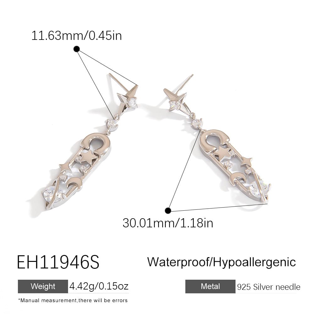 Cross Earrings – Asymmetrical Crown, Star & Moon Studs with 925 Silver Posts (3 Styles)