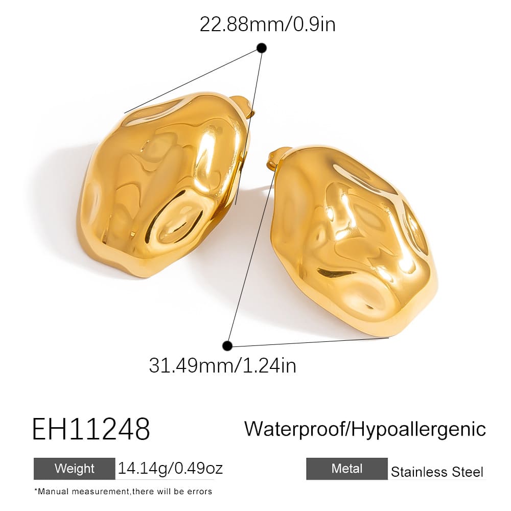 Geometric Earrings – Large Irregular Concave Bubble Oval Studs (4 Styles)