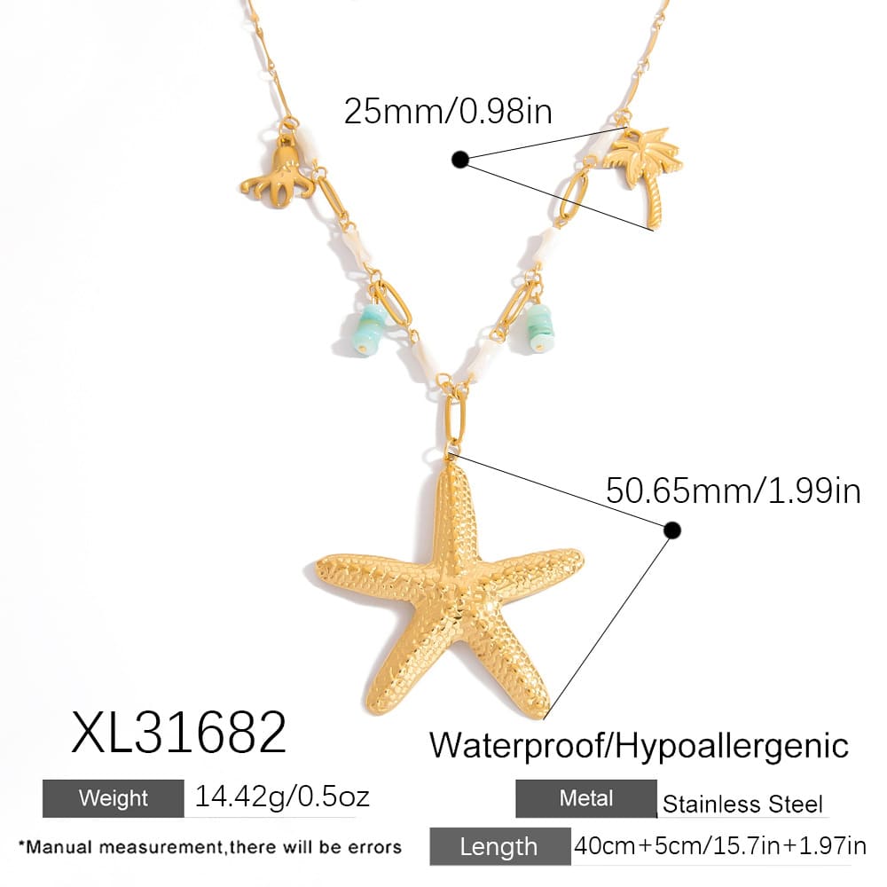 Mother’s Day Necklace Deals – 18K Gold Plated Starfish & Coral Pendant Choker