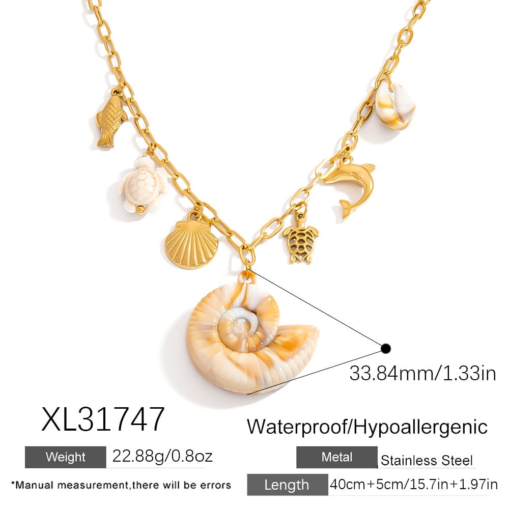 Coral Shell Necklace – Natural Stone Sea Conch Pendant