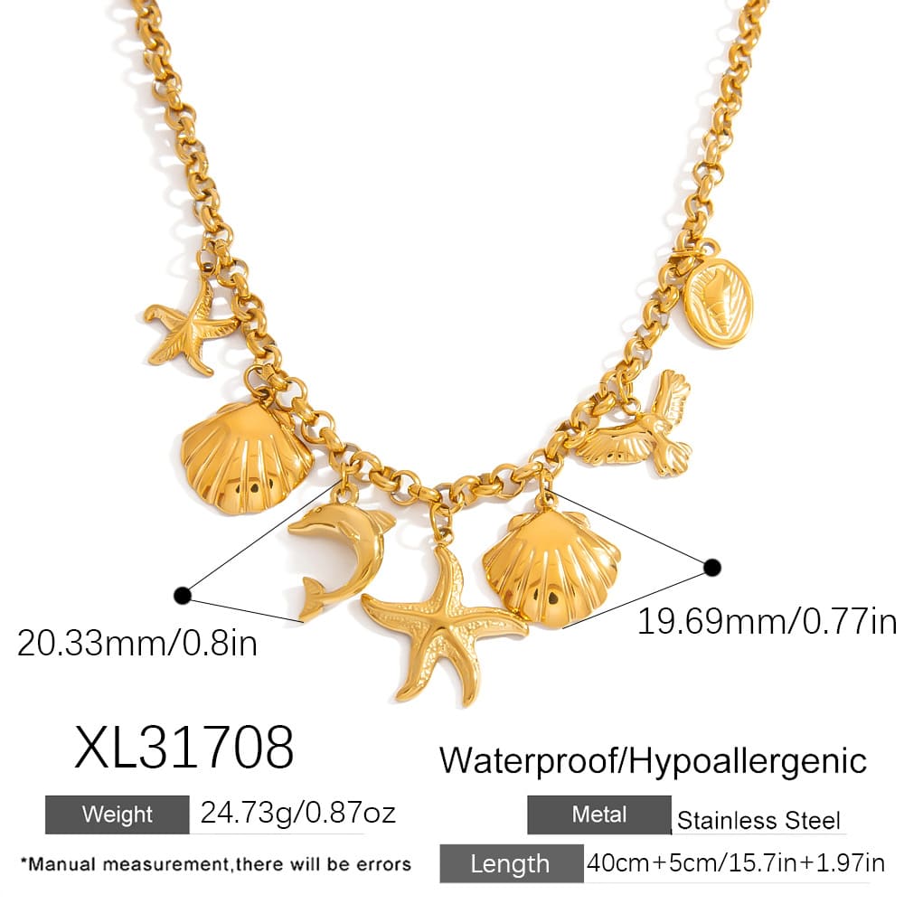 Ocean-Inspired Necklace – Pearl, Starfish & Shell Pendant