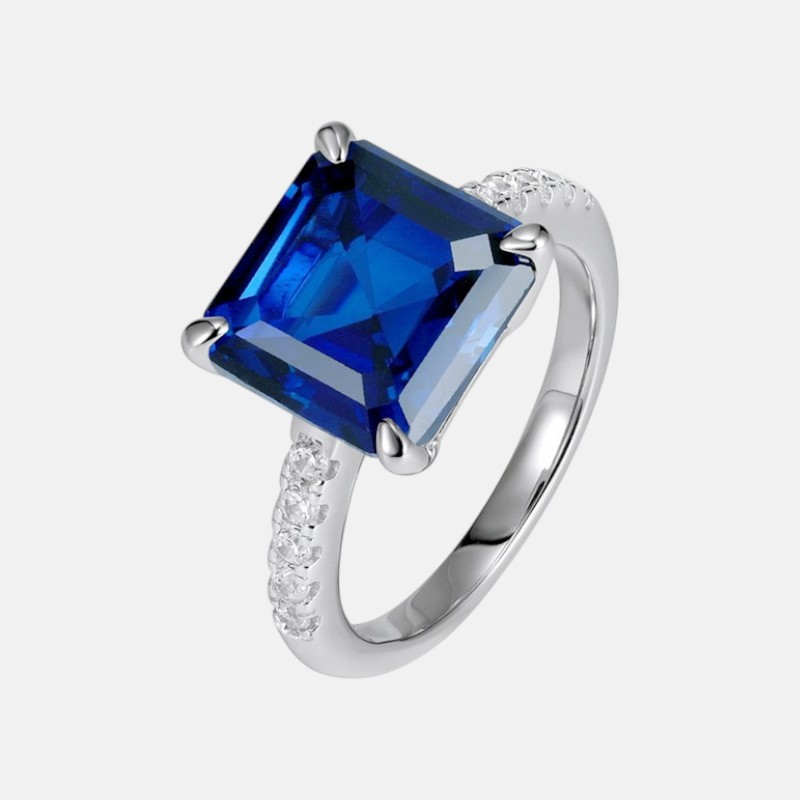 S925 Sterling Silver Geometric Sapphire Ring – September Birthstone