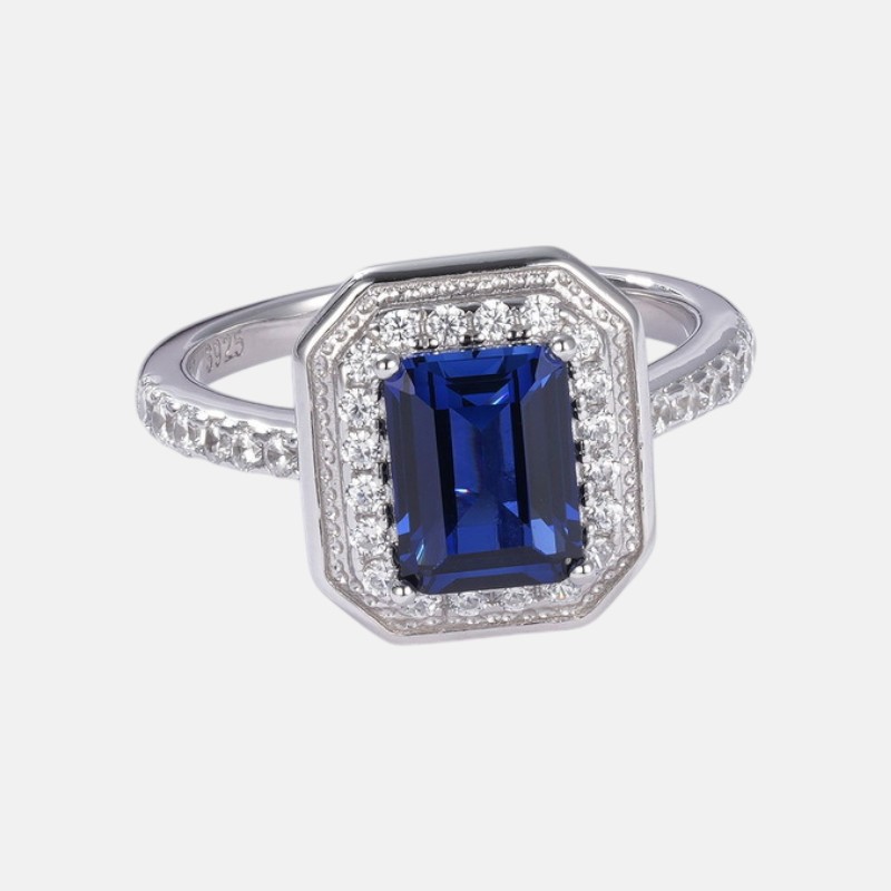 Geometric Sapphire Ring S925 Sterling Silver September Birthstone Jewelry