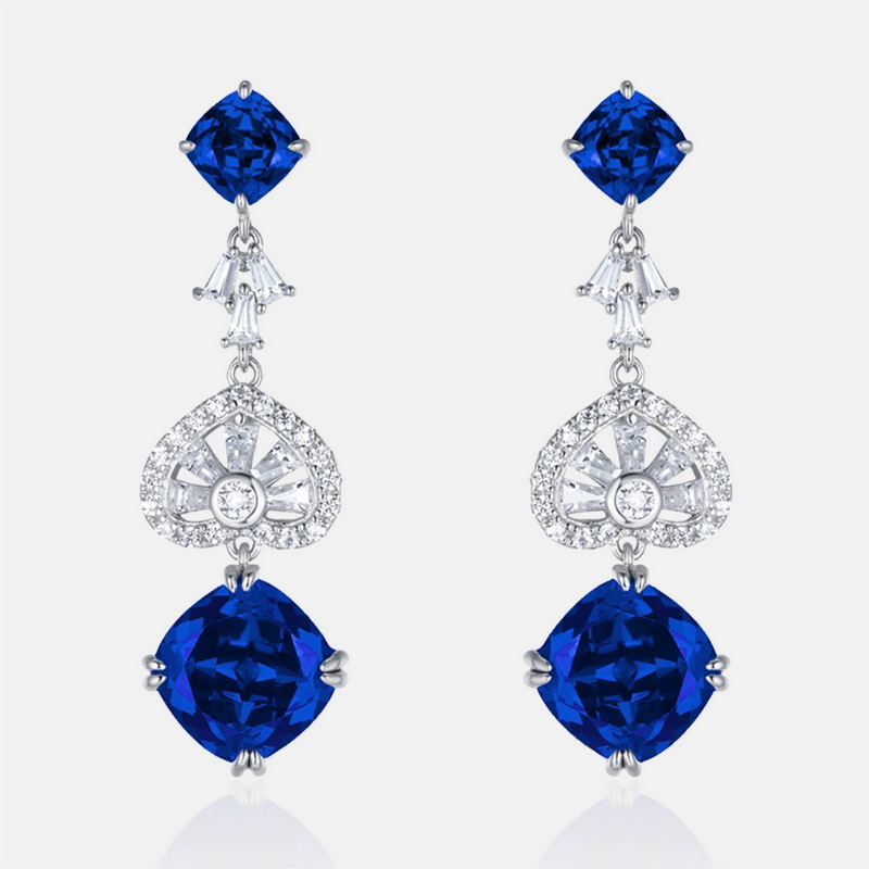 Sapphire Drop Earrings S925 Sterling Silver with Lab Created Gemstones
