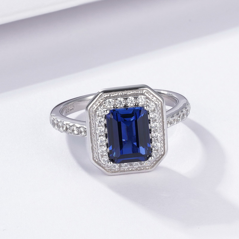 Natural Elongated Cushion Cut Diamond Engagement Ring – S925 Silver Lab Emerald Cocktail Style