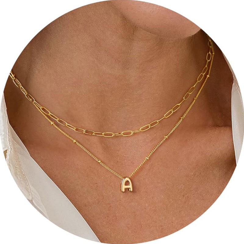 Letter Necklace – Iced Out Double Layer A–Z Alphabet Pendant Necklace