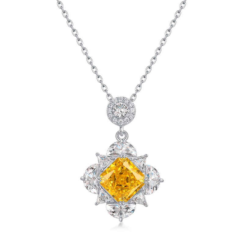 Golden yellow square-cut pendant in rhodium plated silver