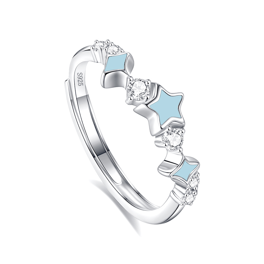 Women's luminous sterling silver ring with open band design