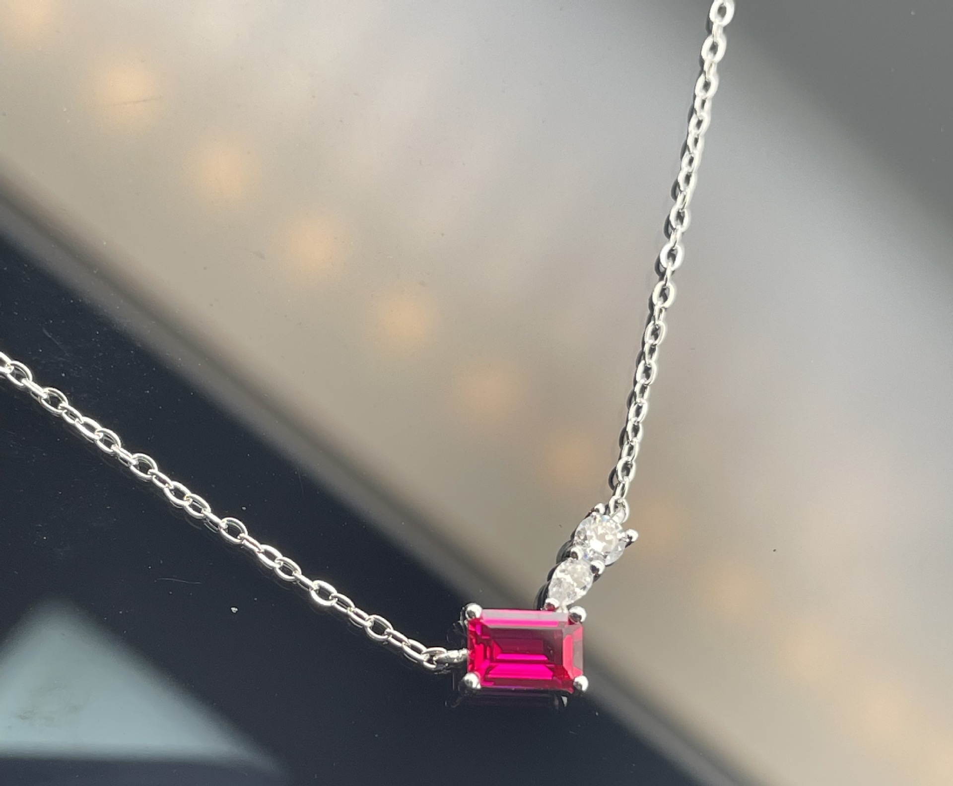 Lab-Grown Emerald Birthstone Necklace in S925 Sterling Silver