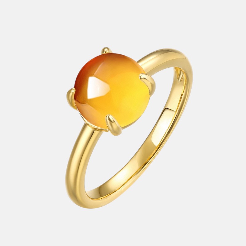 January Birthstone Garnet Candy-Cut Cabochon CZ Ring | S925 Silver 10K Gold Plated