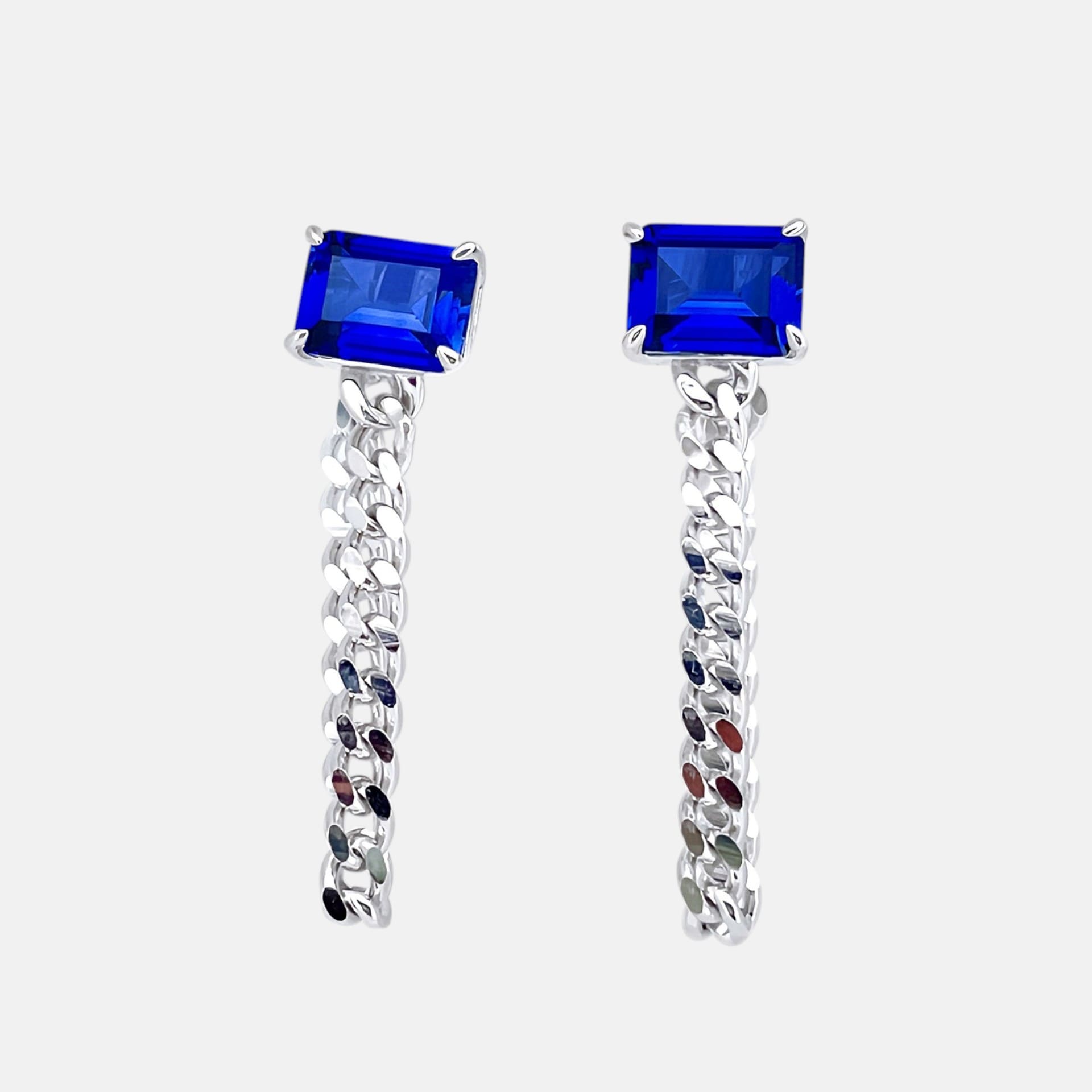 S925 Sterling Silver Long Tassel Sapphire Earrings – September Birthstone