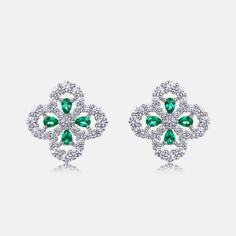 Birthstone Necklace – Lab Emerald Clover Set in S925 Silver Jewelry