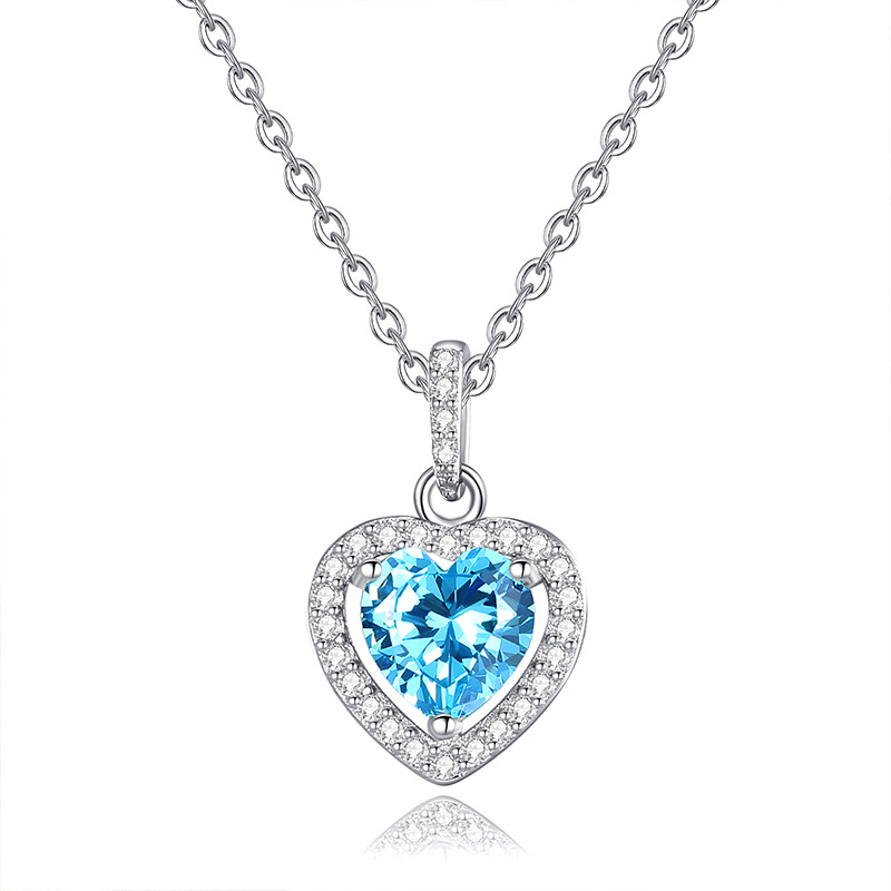 S925 silver heart necklace with blue topaz – calm December birthstone jewelry