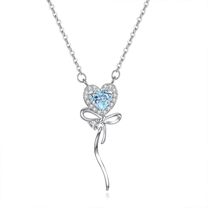 Blue topaz heart-cut necklace – December birthstone ocean pendant in silver