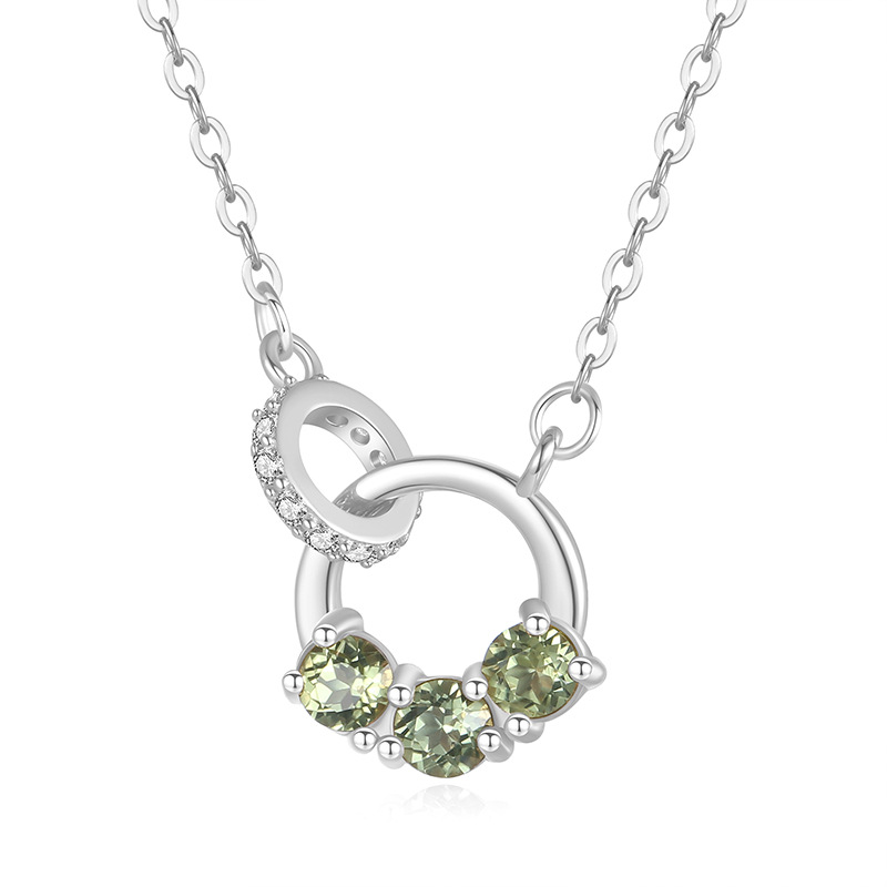 Interlocking Circles Necklace – S925 Silver with Natural Gemstone | Blingku