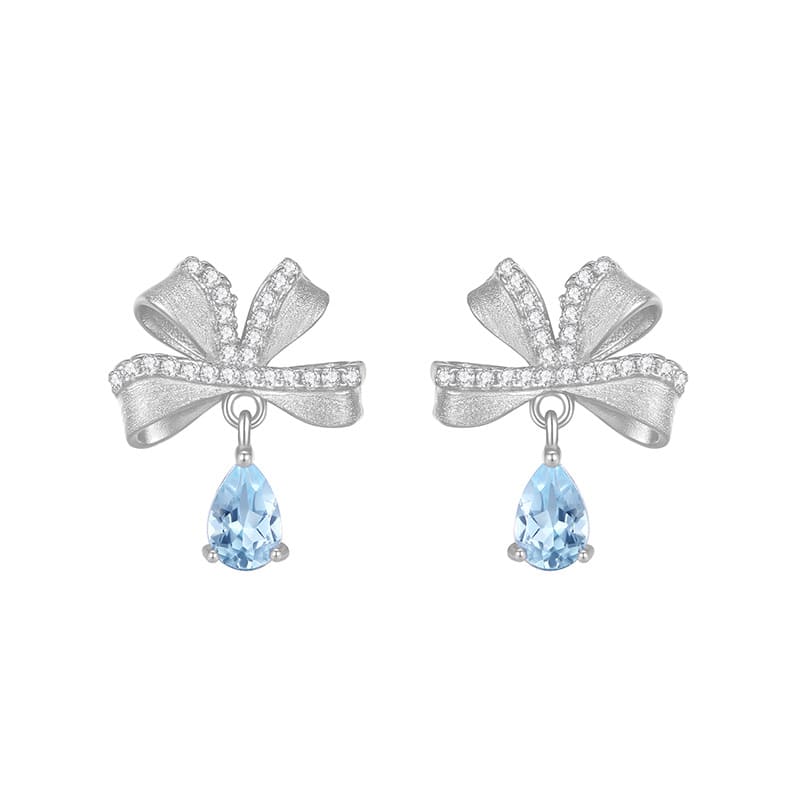 Light blue topaz bow earrings in S925 silver – December birthstone