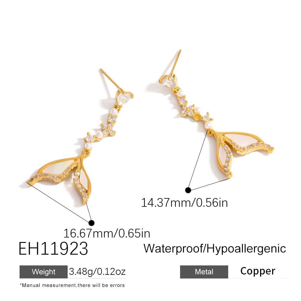 Gold Plated Earrings Studs – Asymmetrical CZ, Pearl & Floral C-Hoop Drops (3 Styles)