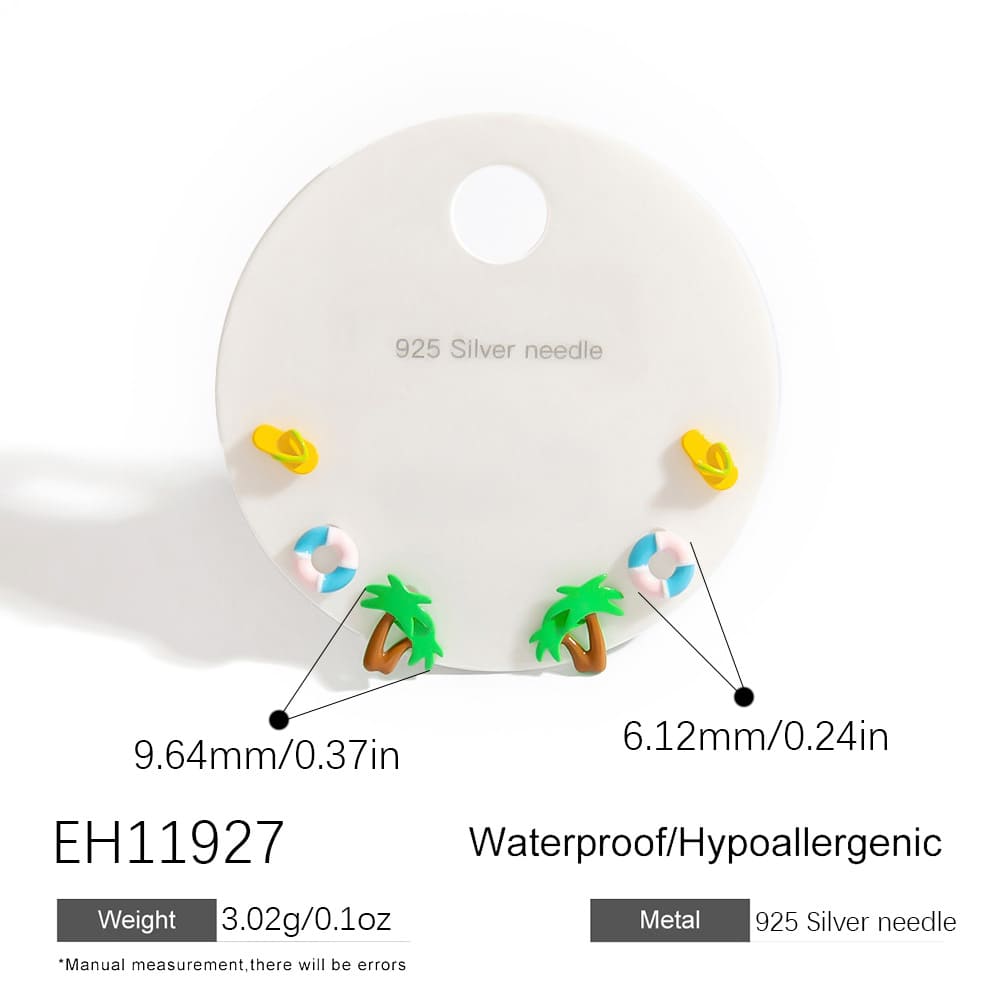 Cartoon Earring Set – Unicorn, Planet & Strawberry Studs (925 Silver)