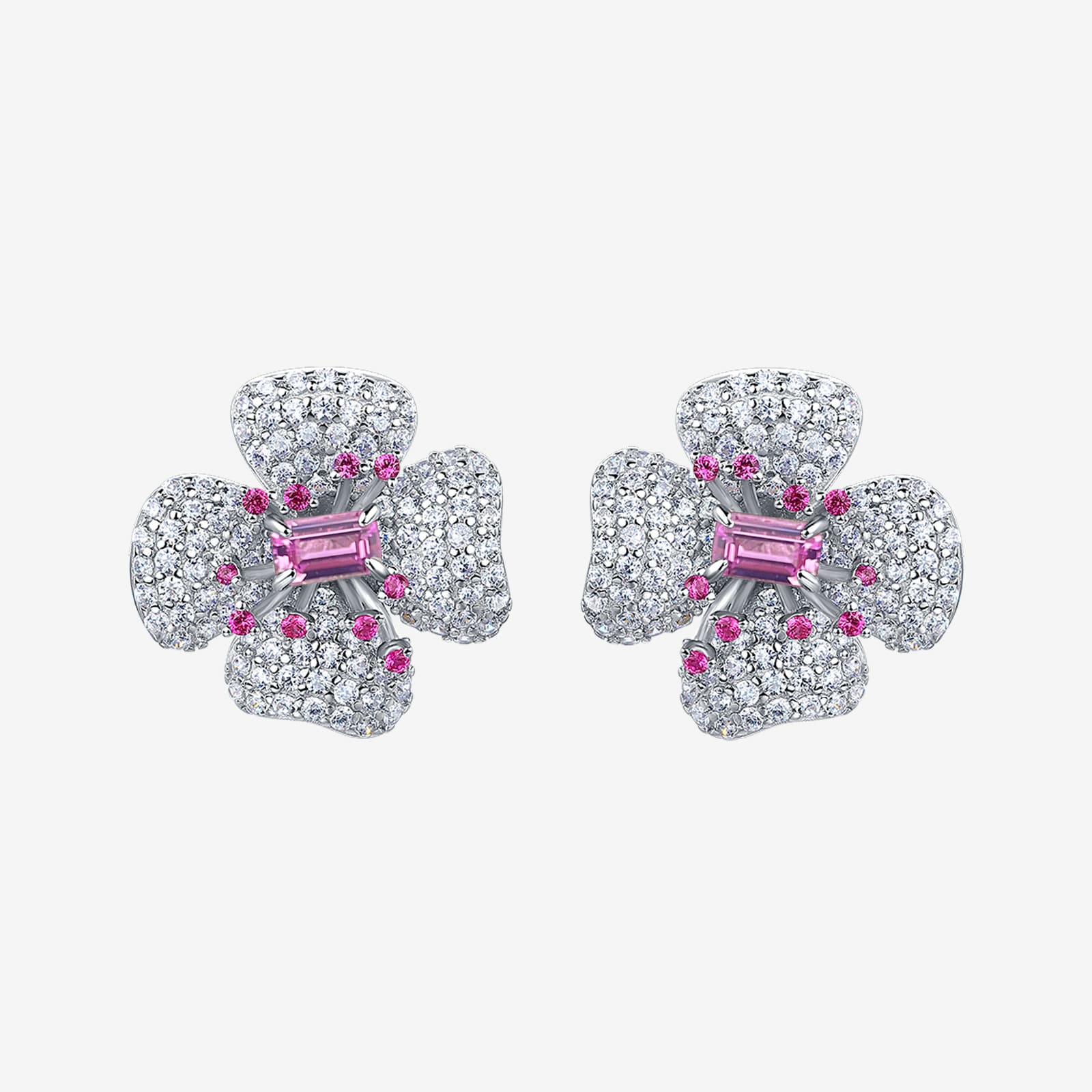 Four-Leaf Petal Lab Created Gemstone Earrings S925 Sterling Silver with Sapphire